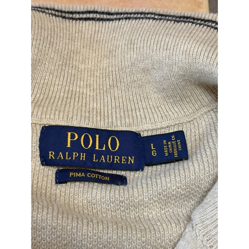 POLO Ralph Lauren QUARTER Zip SWEATER Cotton Knit PULLOVER Cream MEN'S Large